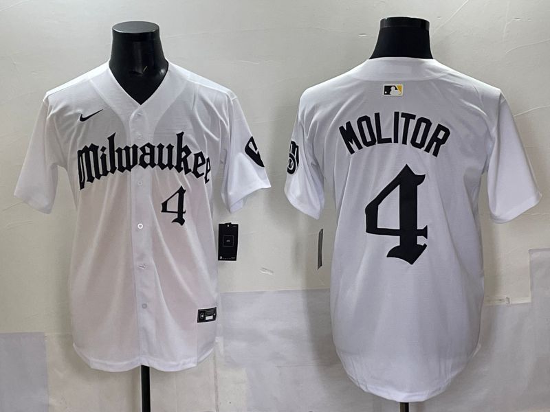 Men 2025 Milwaukee Brewers #4 Molitor White Five generations Joint Name Nike MLB Jersey style 7->ncaa teams->NCAA Jersey